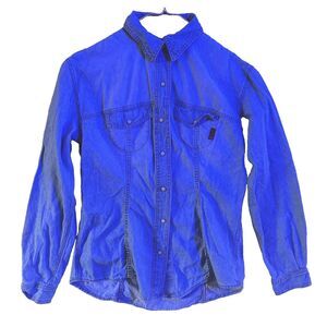 Roam Stitchworks Denim Shirt Womens Medium Pearl Snap Western Made in USA Vtg